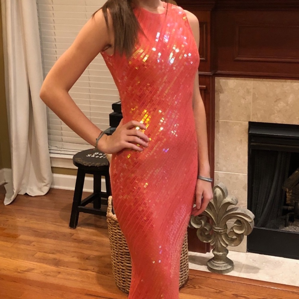 Jovani size 4 coral sequin formal dress